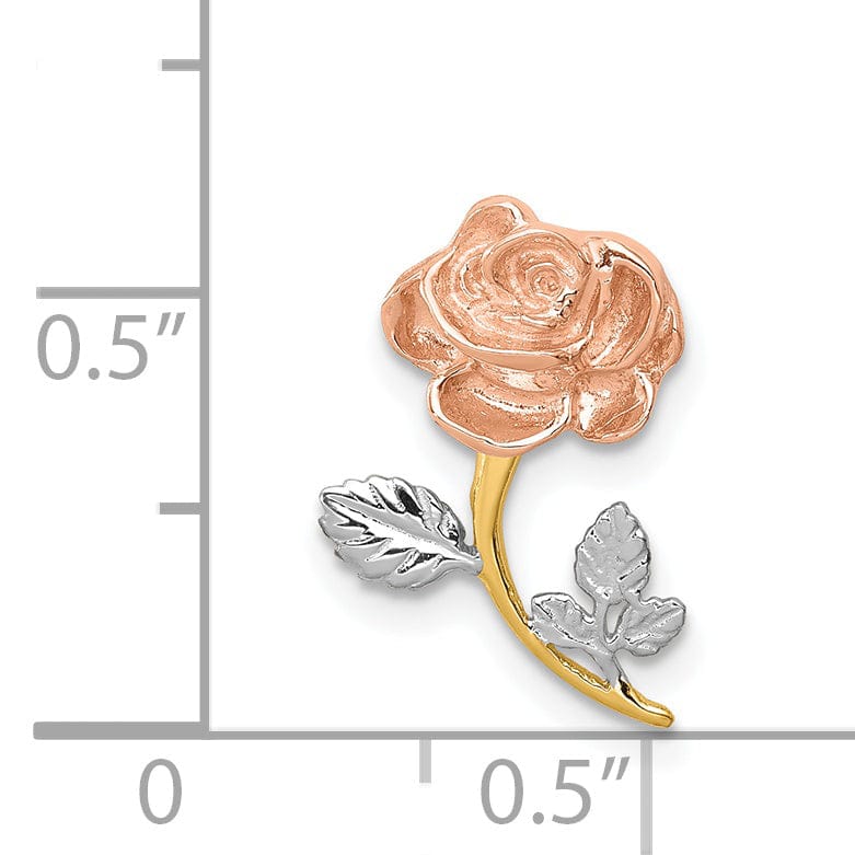 14K Two-tone Gold with White Rhodium Solid Casted Textured Back Polished Finish Rose Chain Slide