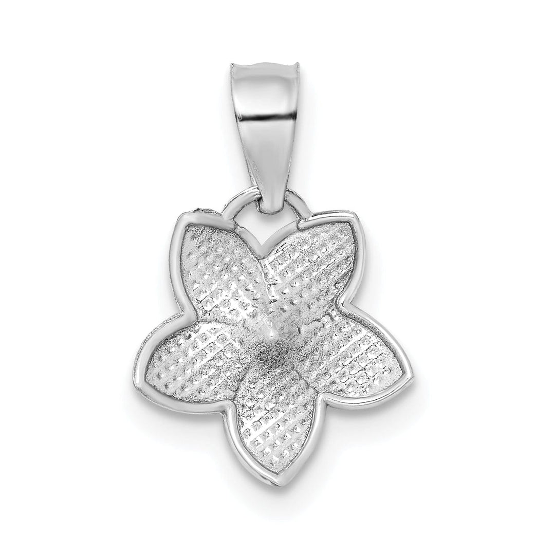 14K White Gold Casted Textured Polished Finish Mini Plumeria Charm Pendant