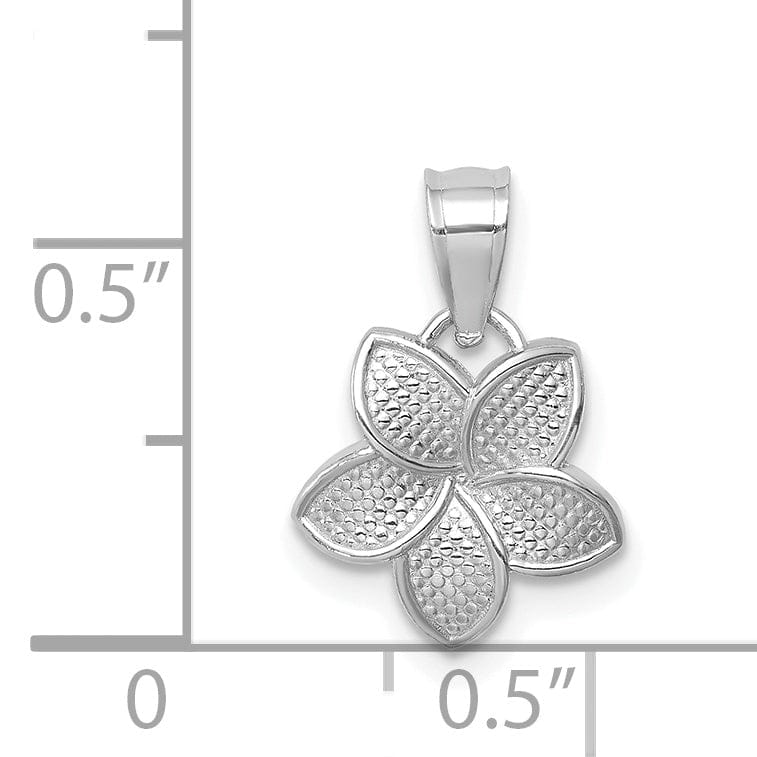 14K White Gold Casted Textured Polished Finish Mini Plumeria Charm Pendant