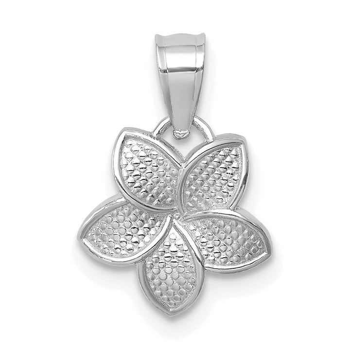 14K White Gold Casted Textured Polished Finish Mini Plumeria Charm Pendant