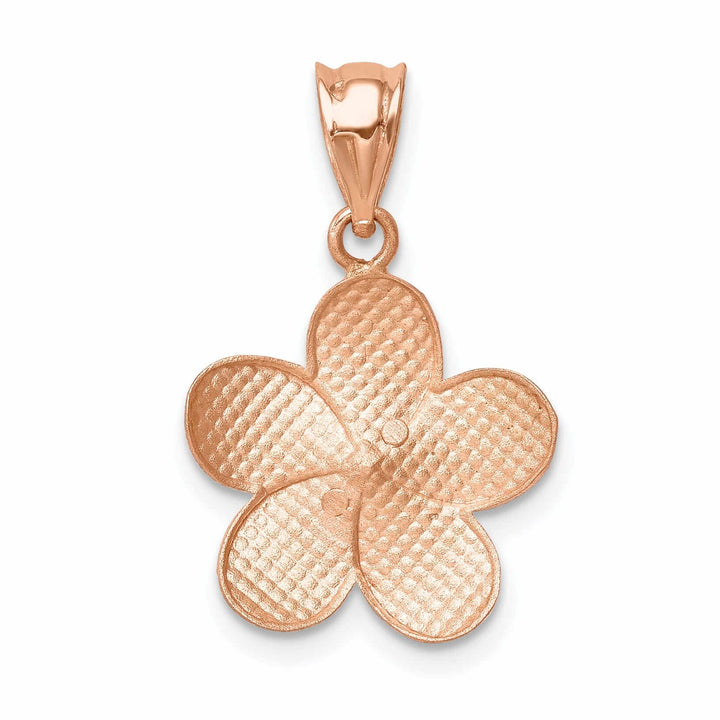 14K Rose Gold Diamond-cut Solid Brushed Finish Plumeria Charm Pendant