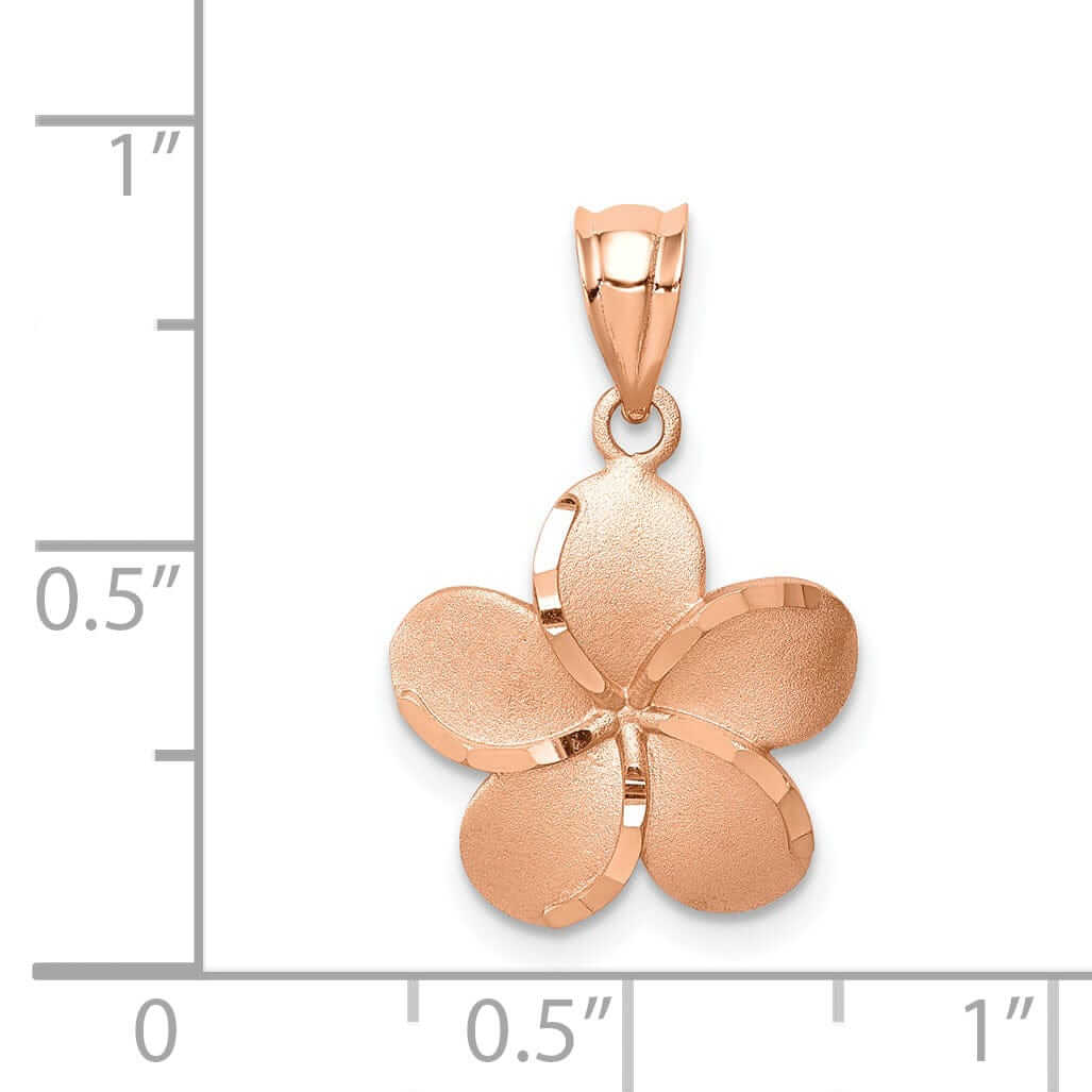 14K Rose Gold Diamond-cut Solid Brushed Finish Plumeria Charm Pendant