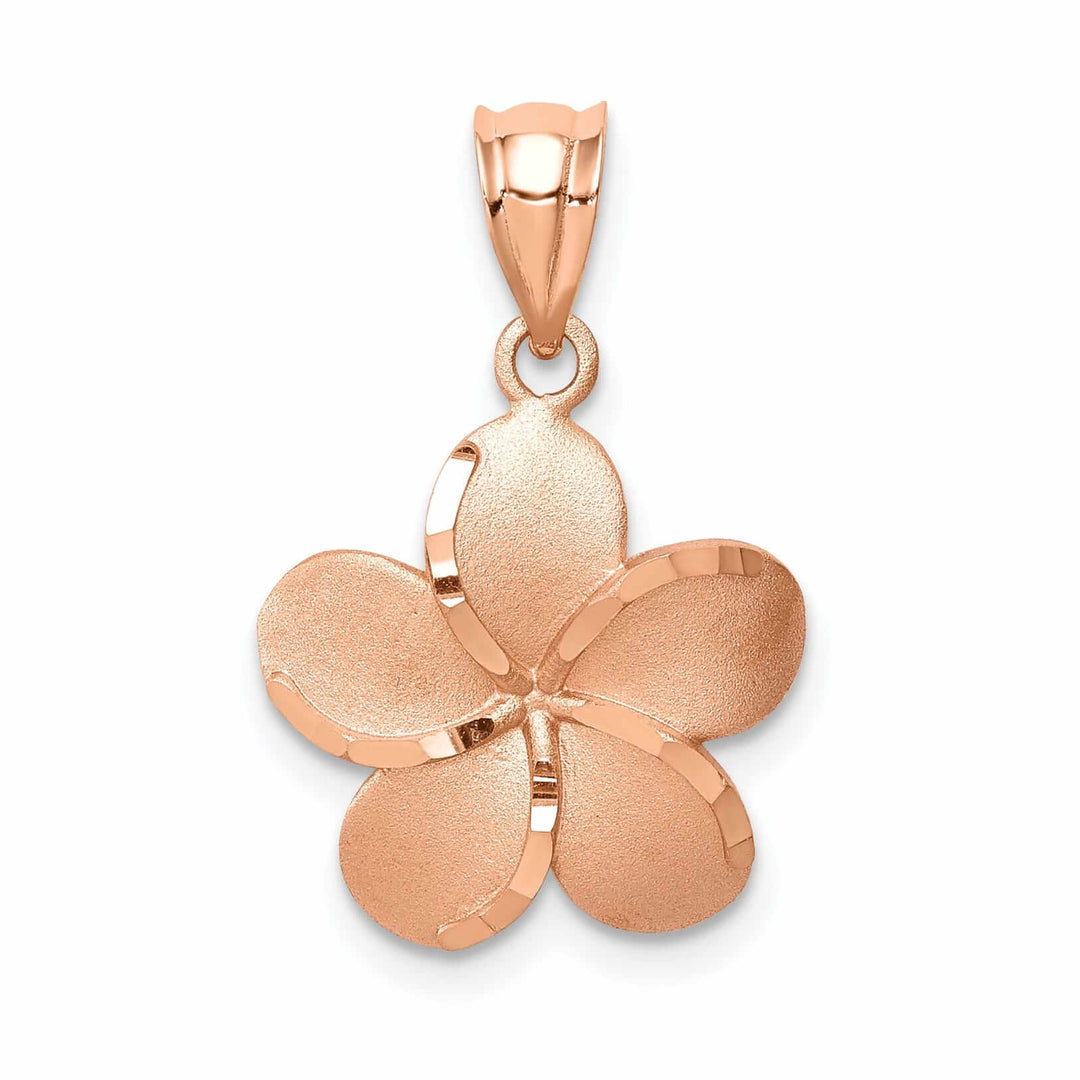 14K Rose Gold Diamond-cut Solid Brushed Finish Plumeria Charm Pendant