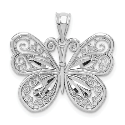 14K White Gold Casted Solid Polished Finish Diamond-cut Butterfly Charm Pendant at $ 217.02 only from Jewelryshopping.com