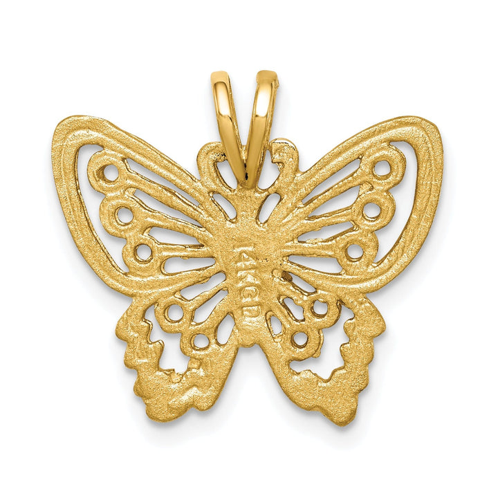 14K Yellow Gold Brushed Casted Solid Polished Finish Diamond-cut Butterfly Charm Pendant