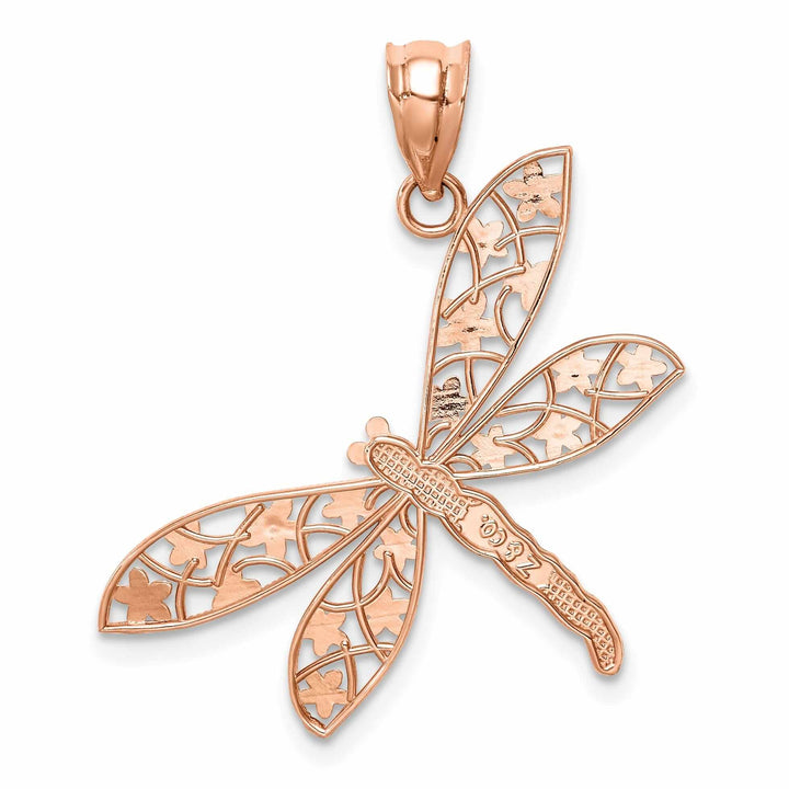 14K Rose Gold Open Back Solid Polished Filigree Design Dragonfly Charm Pendant