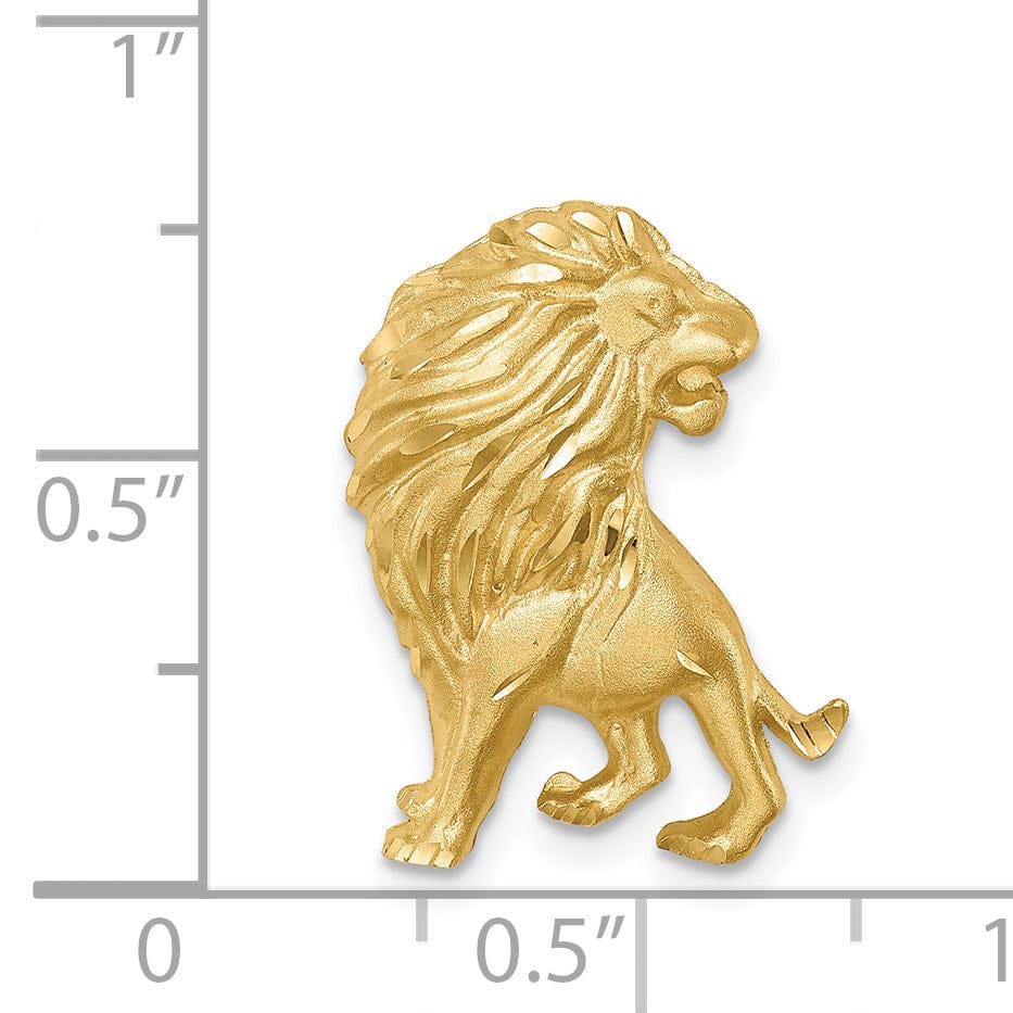 14K Yellow Gold Solid Textured Brushed Diamond Cut Finish Lion Head Design Chain Slide Pendant