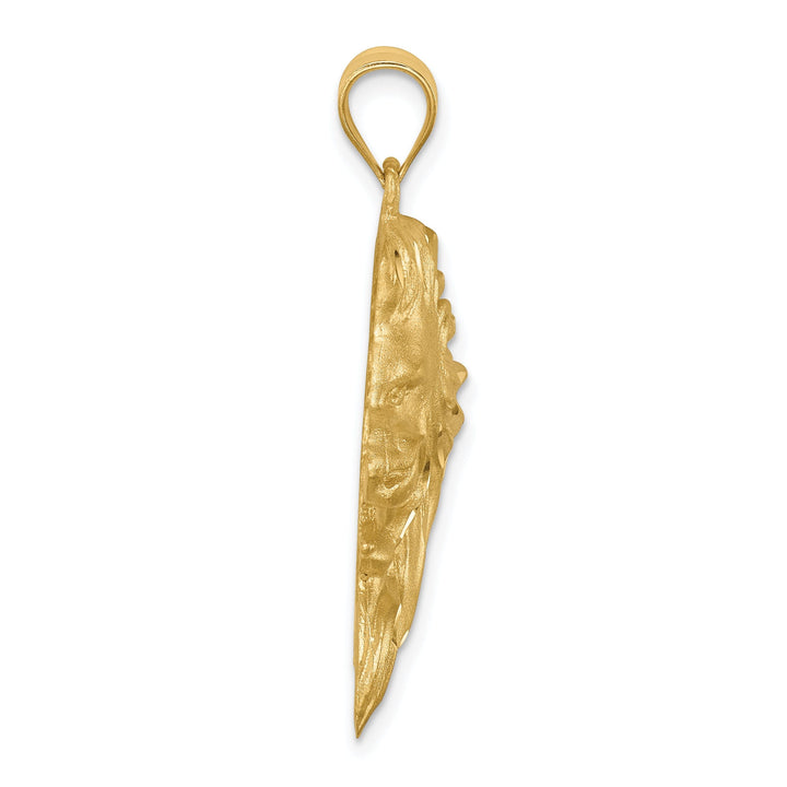 14K Yellow Gold Solid Textured Brushed Diamond Cut Finish Lion Head Design Charm Pendant