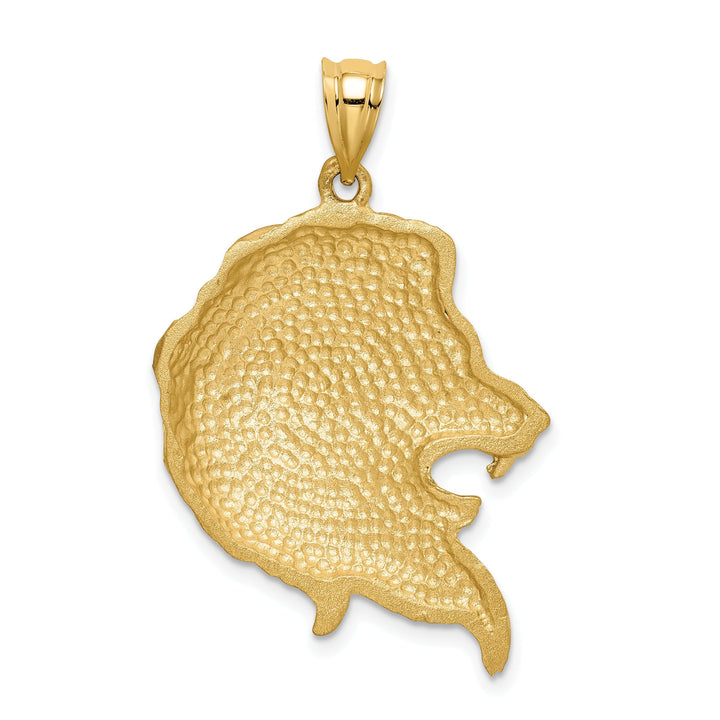 14K Yellow Gold Solid Textured Brushed Diamond Cut Finish Lion Head Design Charm Pendant