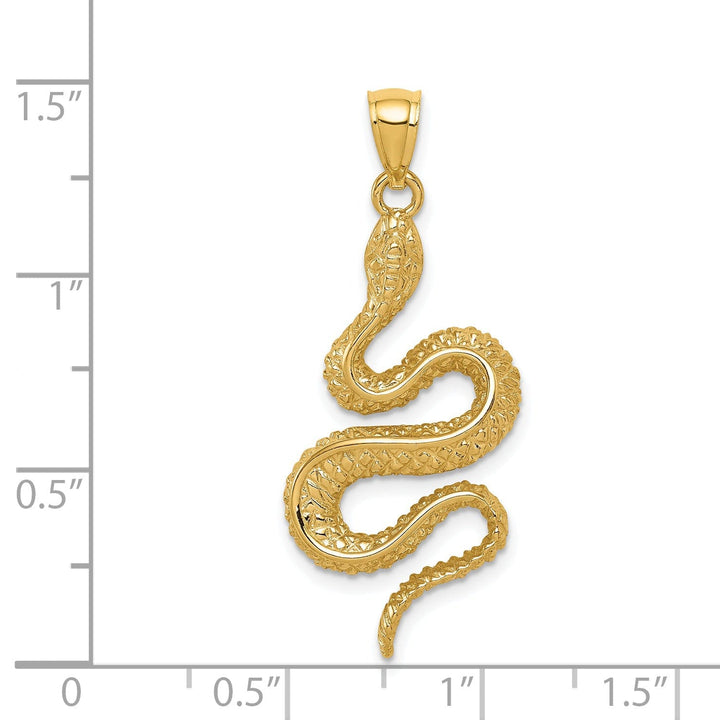 14K Yellow Gold Solid Polished Textured Finish Snake Charm Pendant