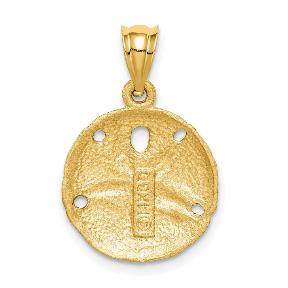 14K Yellow Gold Solid Brushed Diamond-Cut Finish Sea Sand Dollar Charm Pendant