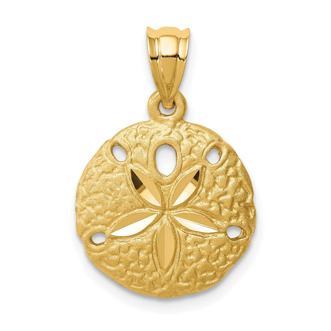 14K Yellow Gold Solid Brushed Diamond-Cut Finish Sea Sand Dollar Charm Pendant