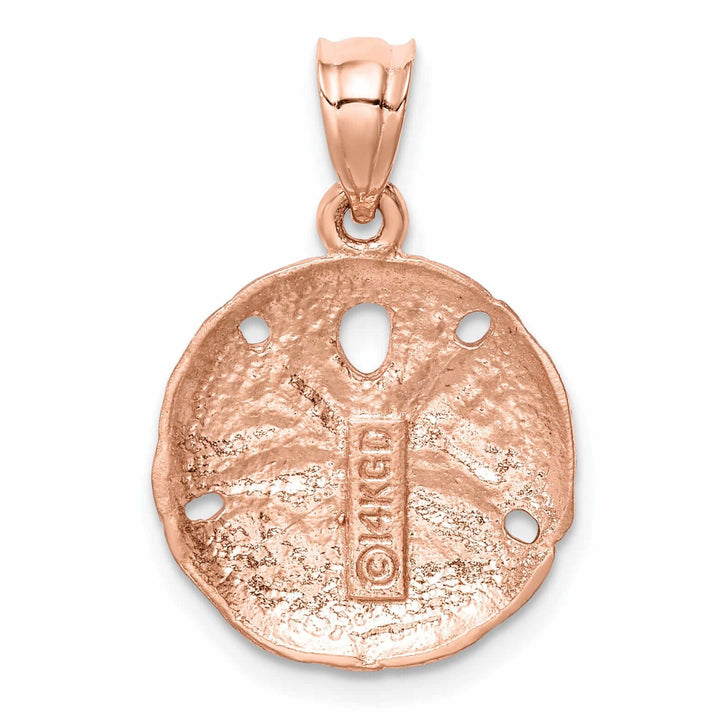 14K Rose Gold Solid Brushed Diamond-Cut Finish Sea Sand Dollar Charm Pendant