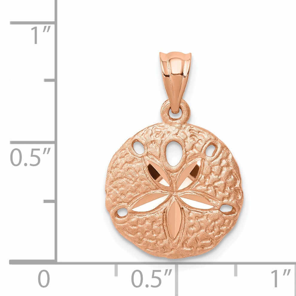 14K Rose Gold Solid Brushed Diamond-Cut Finish Sea Sand Dollar Charm Pendant