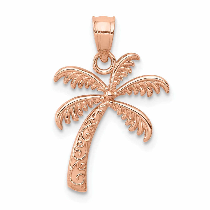 14K Rose Gold Solid Polished Textured Finish Open Back Double Palm Trees Charm Pendant