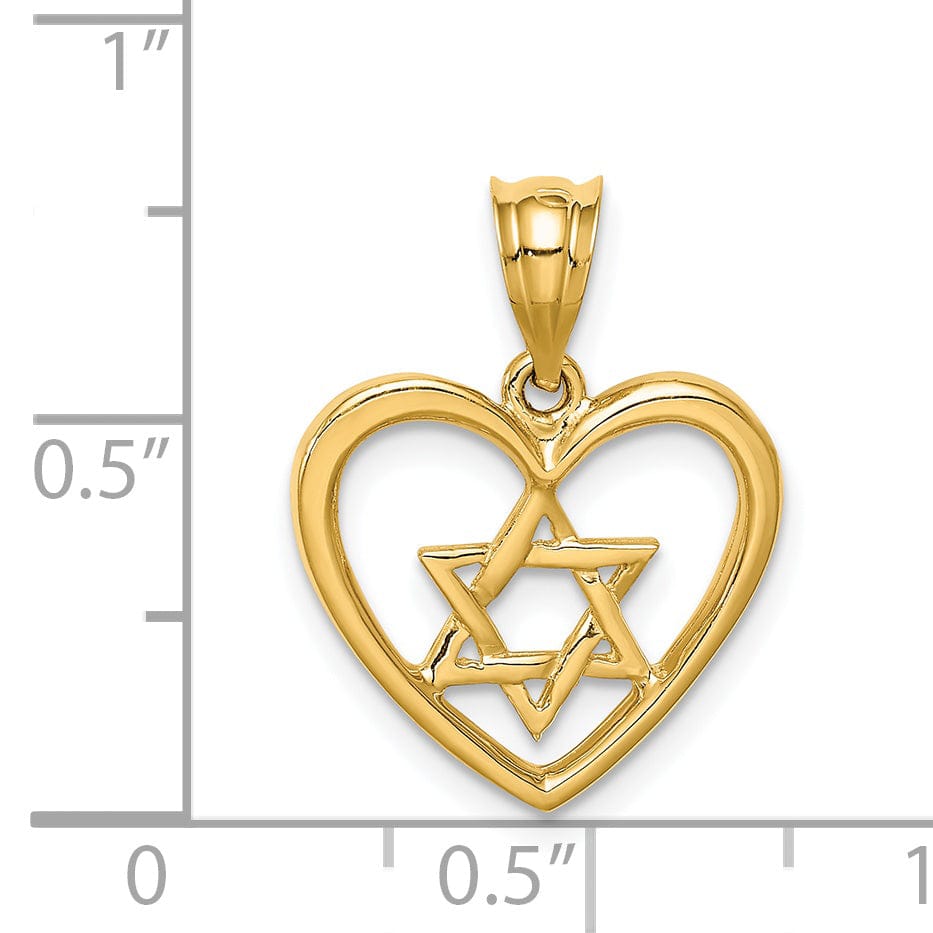 14K Yellow Gold Polished Star of David in Heart Shape Design Pendant