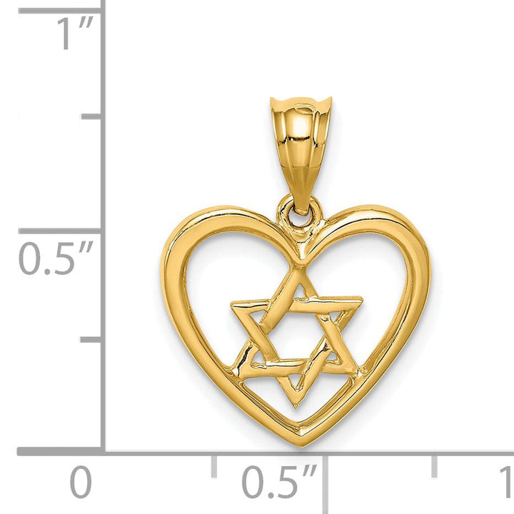 14K Yellow Gold Polished Star of David in Heart Shape Design Pendant