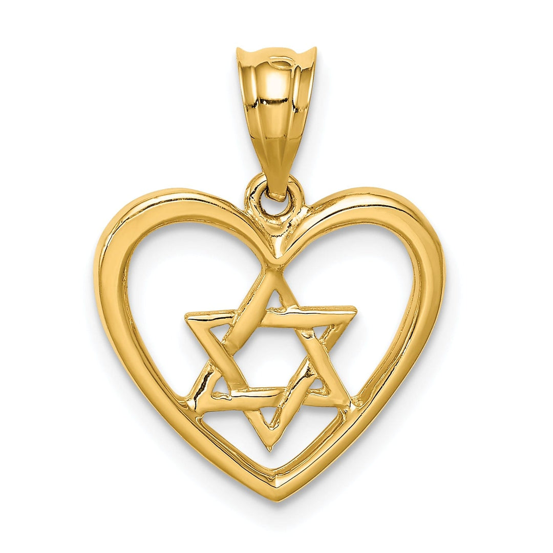 14K Yellow Gold Polished Star of David in Heart Shape Design Pendant