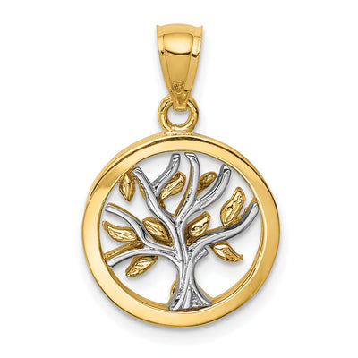 14K Two Tone Gold Solid Polished Finish Round Shape Tree of Life Charm Pendant at $ 251.46 only from Jewelryshopping.com