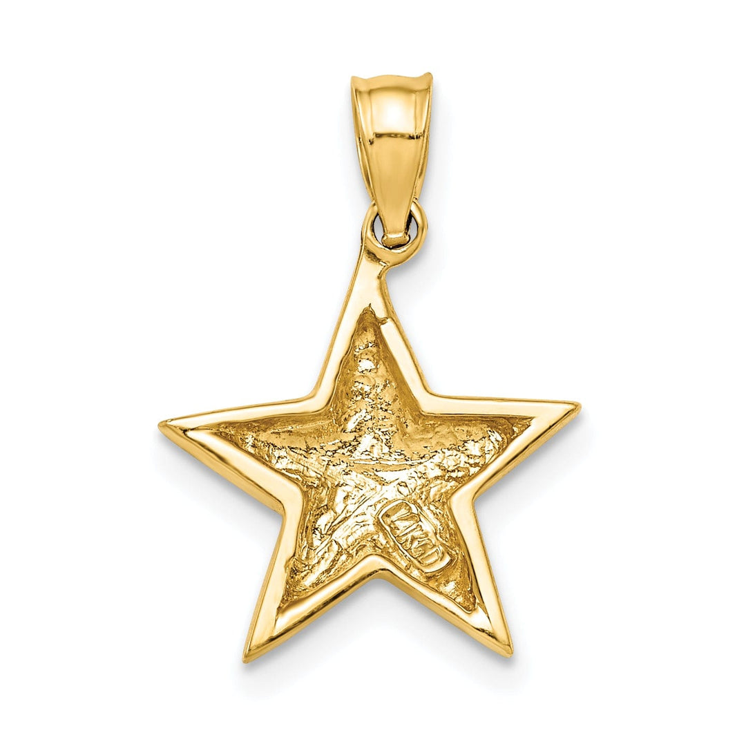 14K Yellow Gold Solid Polished Finish Concave Shpe Star Charm Pendant