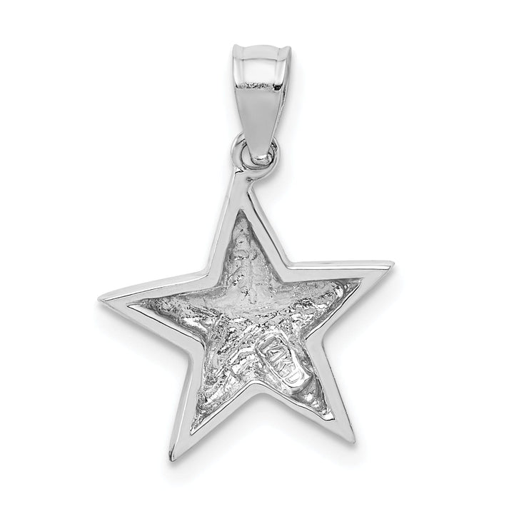 14K White Gold Solid Polished Finish Concave Shpe Star Charm Pendant