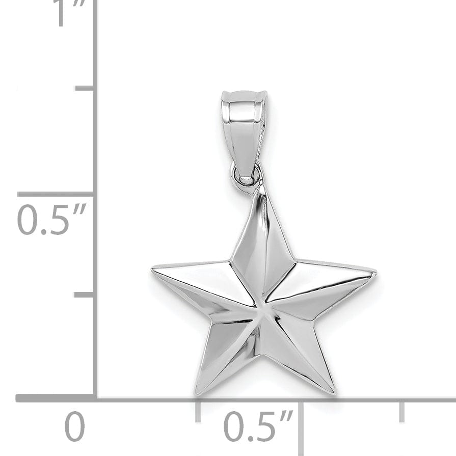14K White Gold Solid Polished Finish Concave Shpe Star Charm Pendant