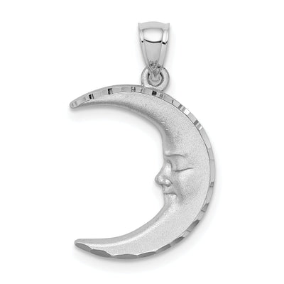 14k White Gold Solid Textured Satin Diamond Cut Polished Finish Moon with Face Design Charm Pendant at $ 188.31 only from Jewelryshopping.com