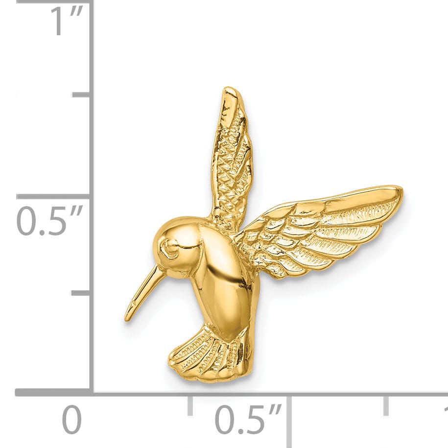 14K Yellow Gold Solid Textured Polished Finish Flying Hummingbird Design Chain Slide Pendant
