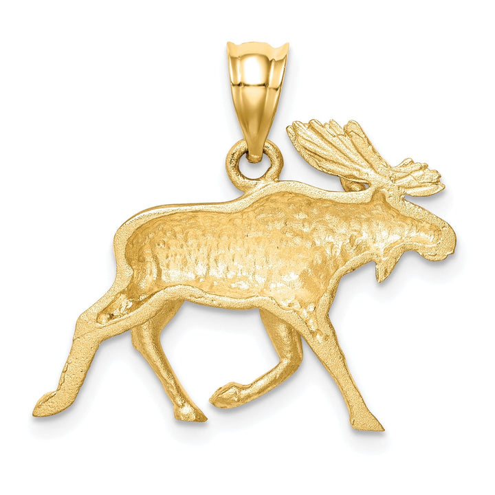 14K Yellow Gold Solid Brushed Diamond Cut Finish Alaskan Moose Charm Pendant