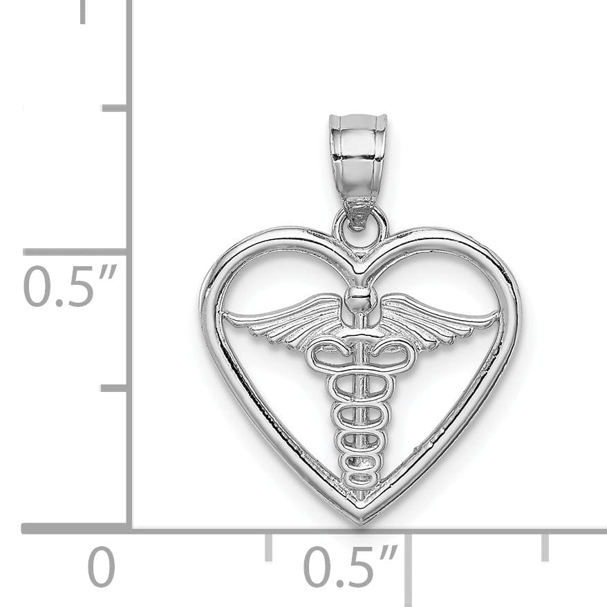 14K White Gold Solid Polished Finish Medical Heart Design Charm Pendant