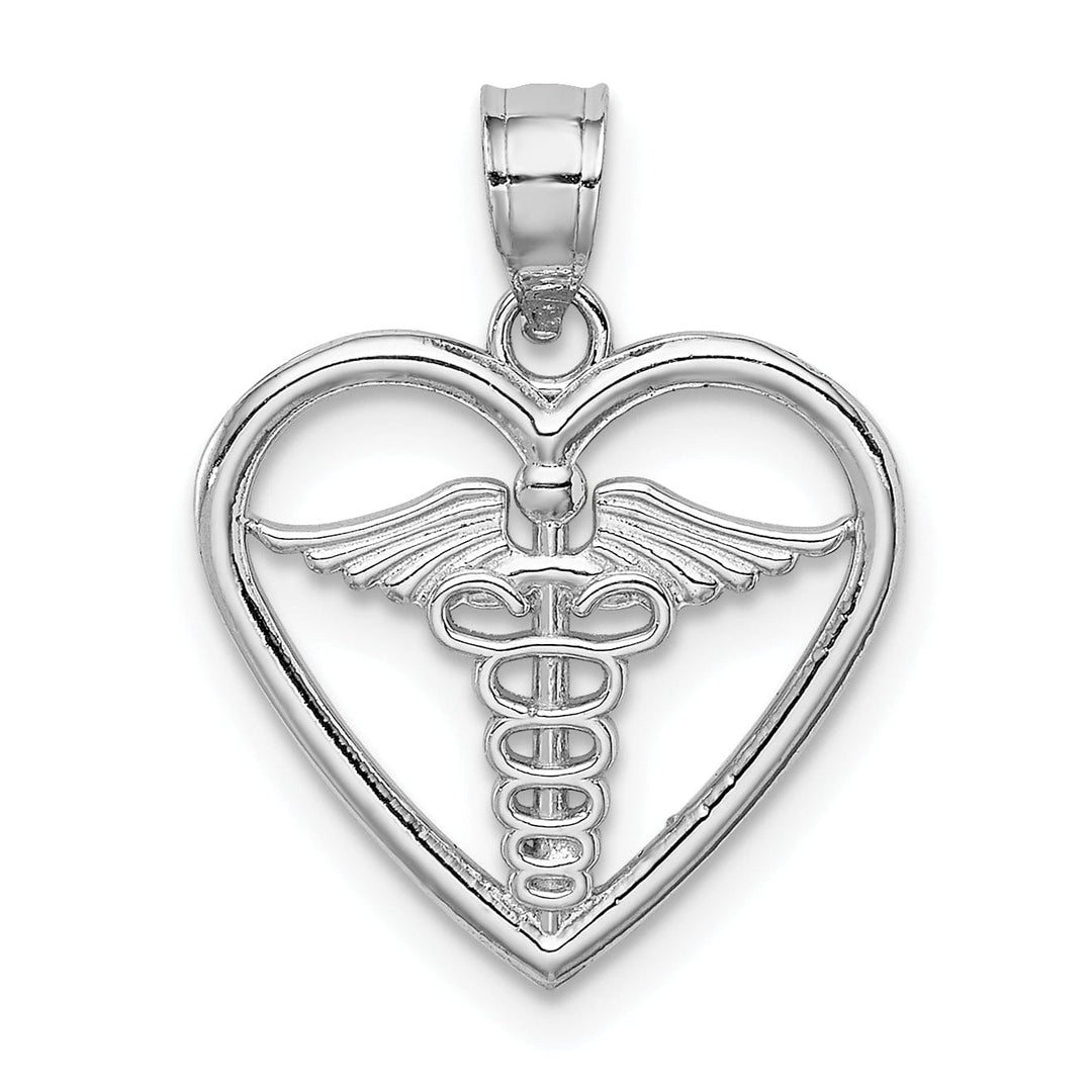 14K White Gold Solid Polished Finish Medical Heart Design Charm Pendant