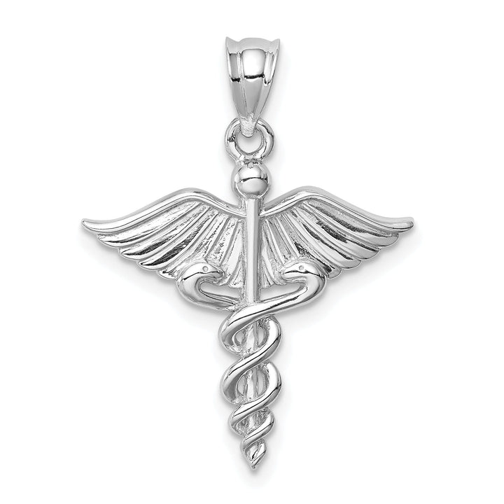 14K White Gold Solid Polished Finish 3-Dimensional Medical Symbol Charm Pendant