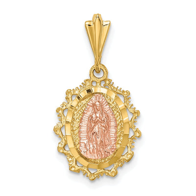 14K Two-tone Gold Polished St. Mary Medal Pendant