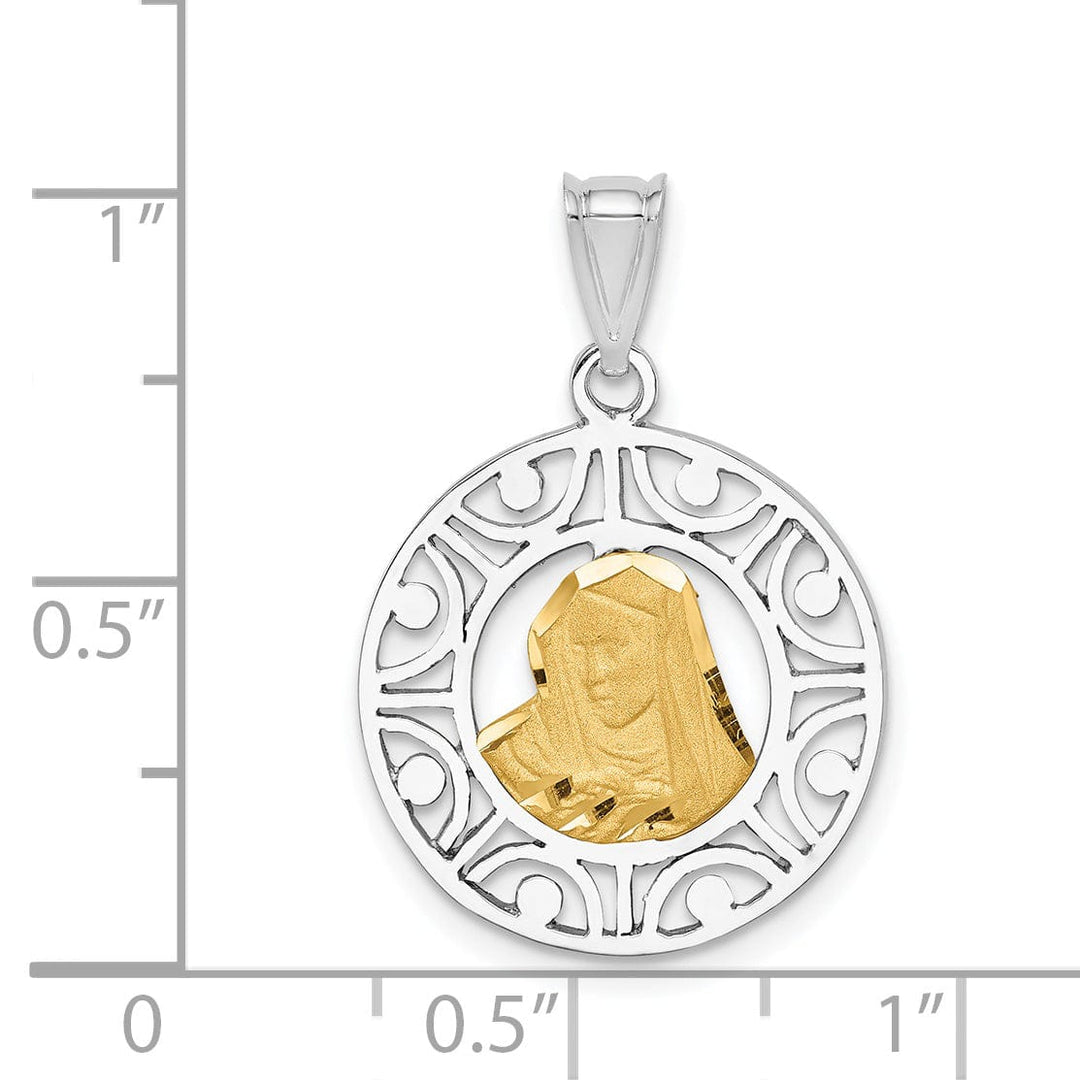 14K Two-tone Gold Brushed and Polished Virgin diamond cut Mary Pendant