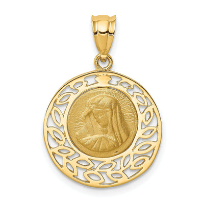 14k Yellow Gold Brushed and Polished Virgin Mary Pendant
