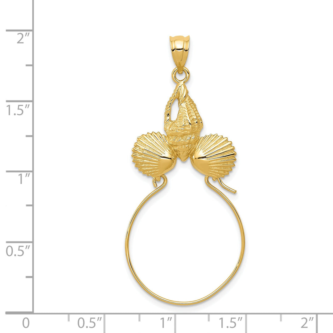 14k Yellow Gold Solid Sea Shell Design Charm Holder Pendant