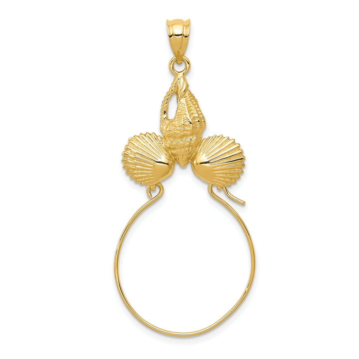 14k Yellow Gold Solid Sea Shell Design Charm Holder Pendant