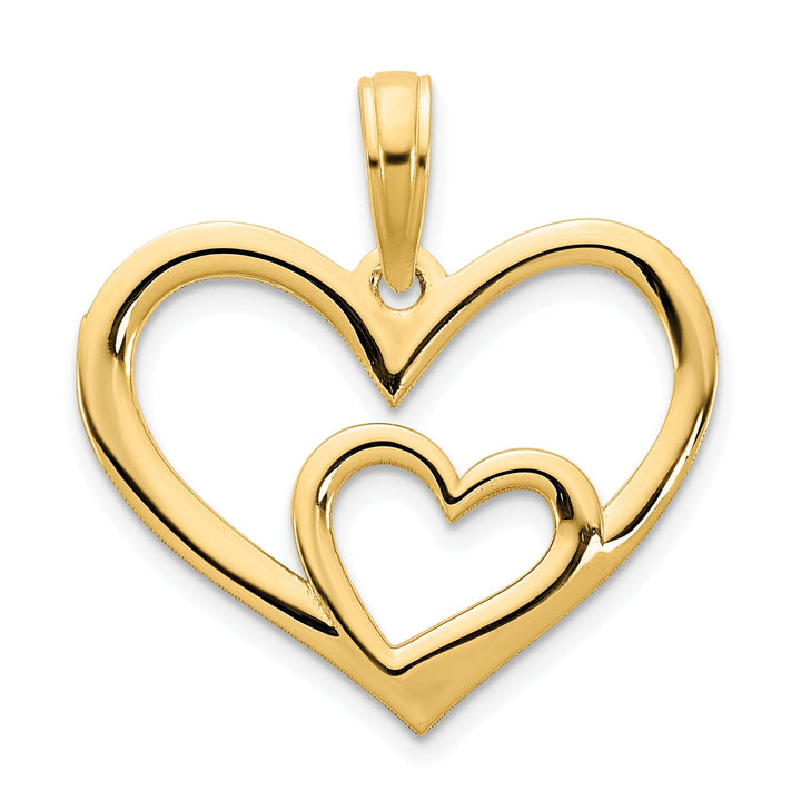 14k Yellow Gold Women's Flat Back Polished Finish Heart in a Heart Design Charm Pendant