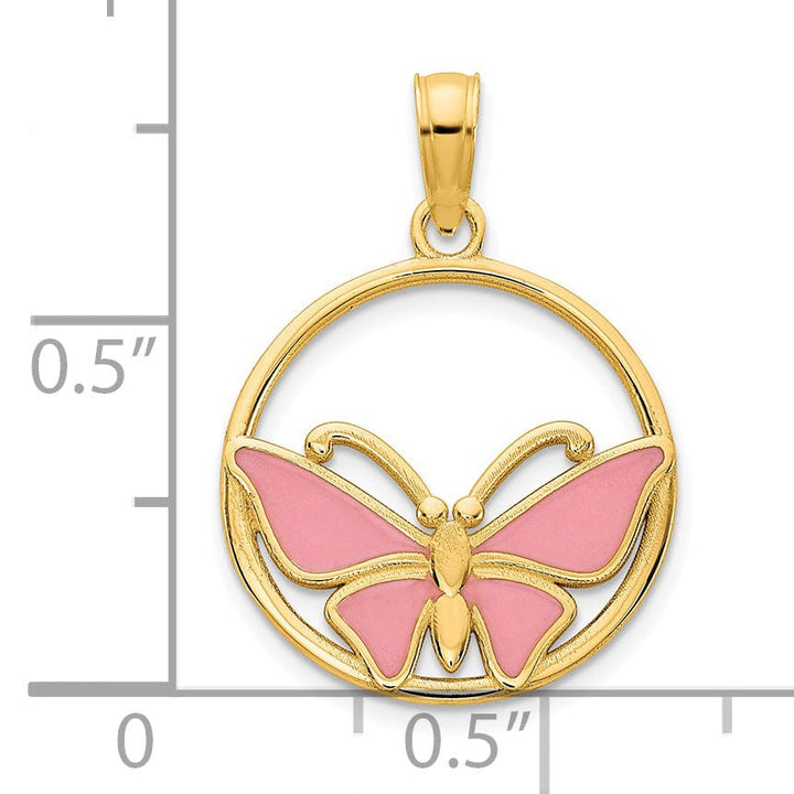 14k Yellow Gold Solid Open Back Polished Finish Epoxy Butterfly Charm Pendant