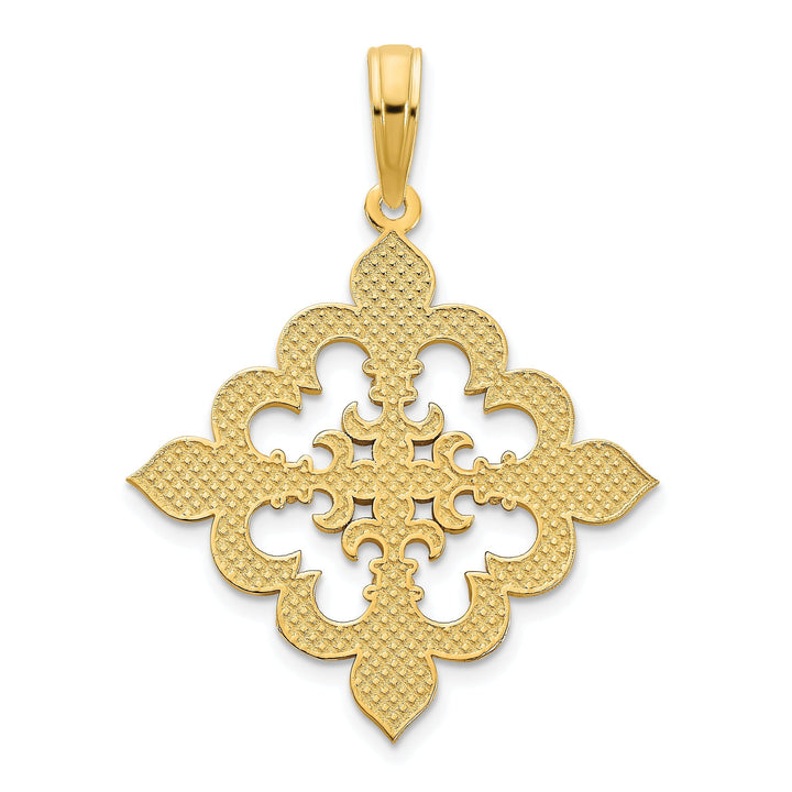 14k Yellow Gold Textured Polished Finish Solid Womens Fleur de Lis Fancy Design Charm Pendant