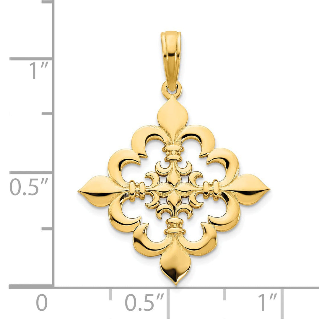 14k Yellow Gold Textured Polished Finish Solid Womens Fleur de Lis Fancy Design Charm Pendant