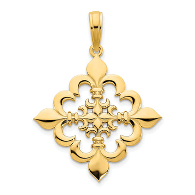 14k Yellow Gold Textured Polished Finish Solid Womens Fleur de Lis Fancy Design Charm Pendant at $ 174.3 only from Jewelryshopping.com
