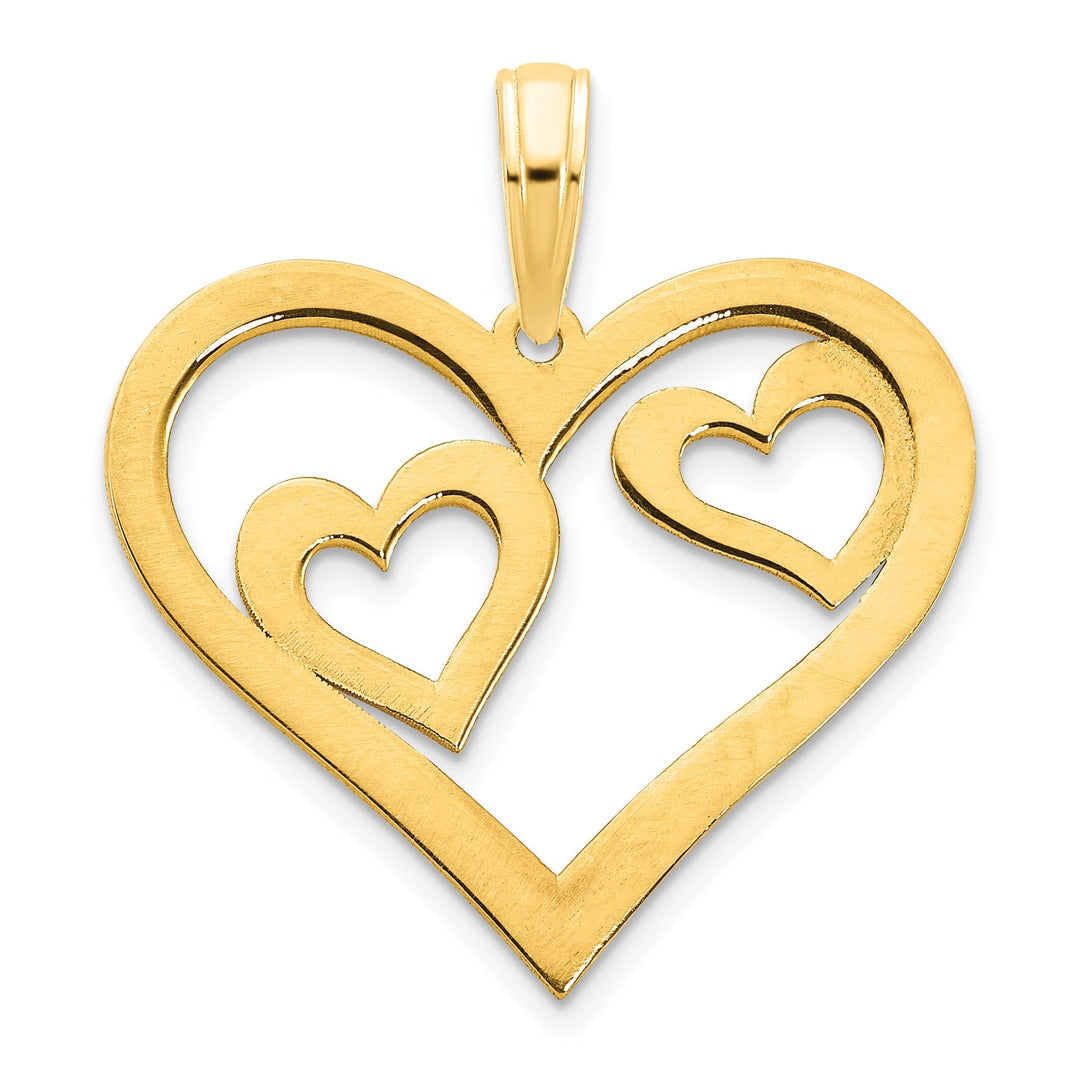14k Yellow Gold Polished Finish Flat Back Women's Hearts in a Heart Design Charm Pendant
