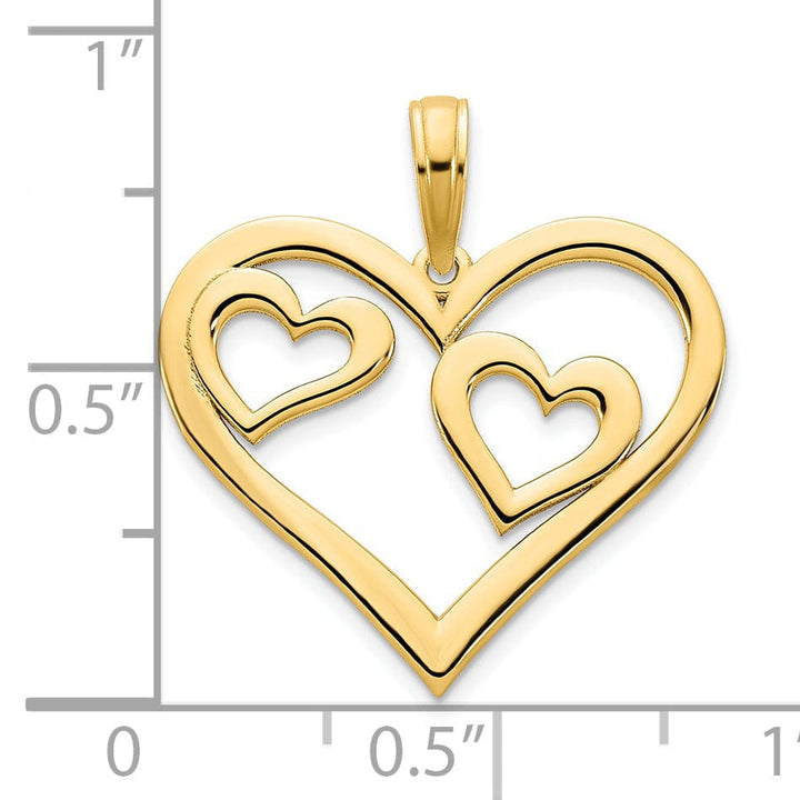 14k Yellow Gold Polished Finish Flat Back Women's Hearts in a Heart Design Charm Pendant