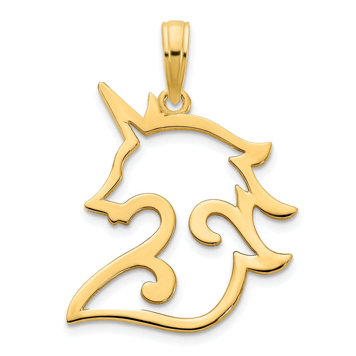 14k Yellow Gold Polished Finish Reversible Unicorn in a Heart Design Womens Charm Pendant