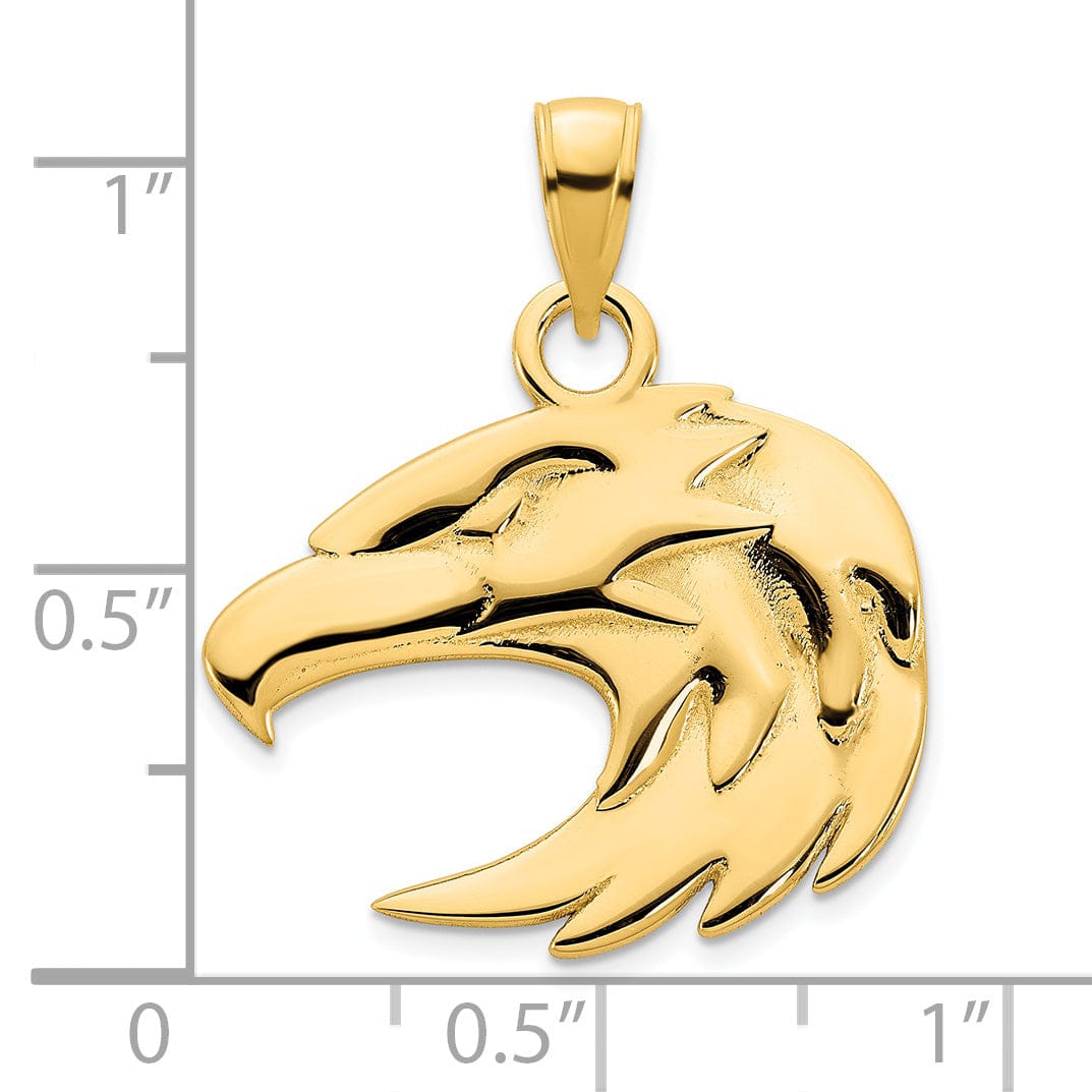 14k Yellow Gold Solid Polished Texture Finish Eagle Head Unisex Charm Pendant