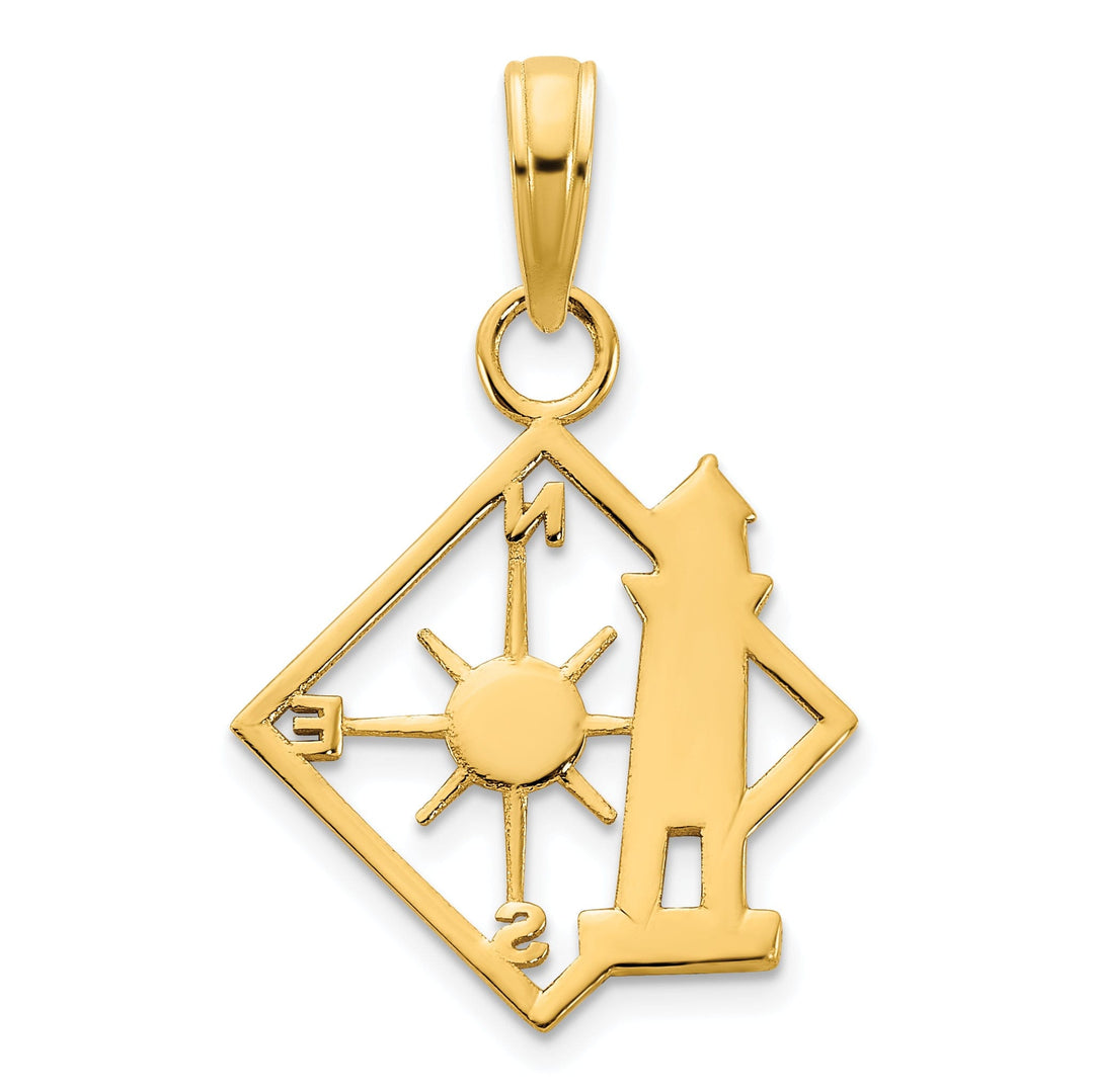 14k Yellow Gold Lighthouse with Compass Design Charm