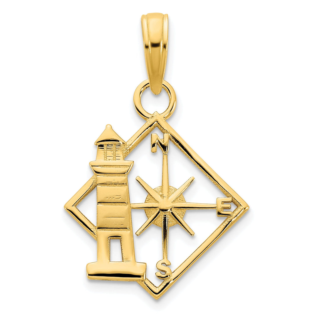 14k Yellow Gold Lighthouse with Compass Design Charm