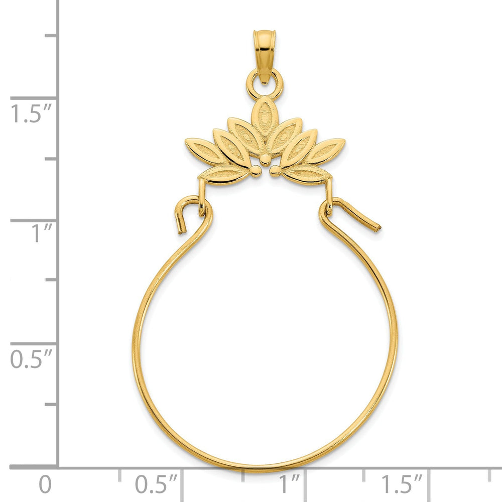 14k Yellow Gold Polished Finish Fancy Leaf Design Charm Holder Pendant