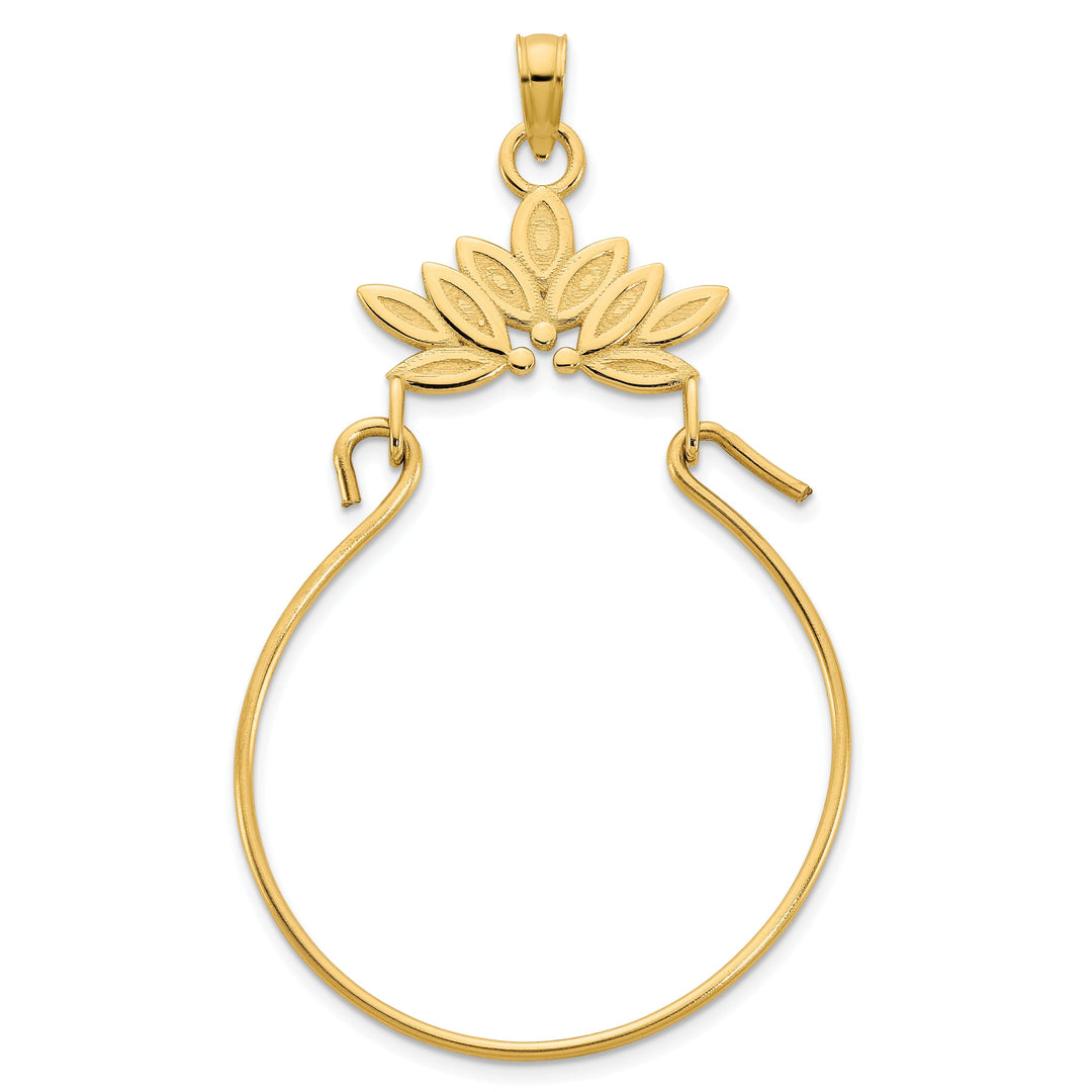 14k Yellow Gold Polished Finish Fancy Leaf Design Charm Holder Pendant